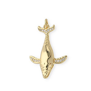 M&eacute;tal TQ laiton breloques baleine avec strass Dor&eacute;-transparent