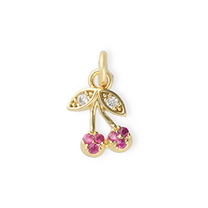 M&eacute;tal TQ laiton breloques cerises avec strass Dor&eacute;-rose-transparent