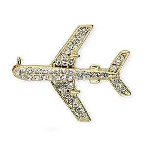 Broches avion avec strass Dor&eacute;-cristal