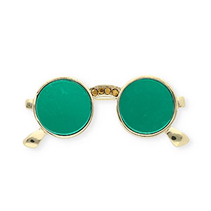 Broches lunettes de soleil avec strass Dor&eacute;-vert