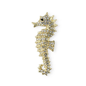 Broches hippocampe avec strass Dor&eacute;-cristal-noir