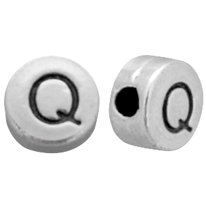 Perles alphabet en m&eacute;tal DQ lettre Q Argent&eacute; antique (sans nickel)