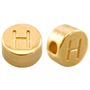 Perles alphabet en m&eacute;tal DQ lettre H Dor&eacute; (sans nickel)