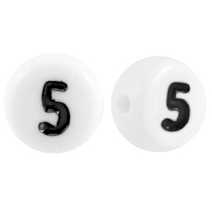 Perles acryliques chiffres 5 blanc