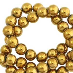 Perles h&eacute;matites rond 4mm dor&eacute;