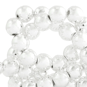 Perles h&eacute;matites rond 6mm rev&ecirc;tement m&eacute;tallique argent&eacute;