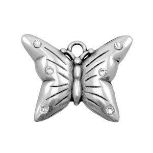 Breloques en m&eacute;tal TQ papillon avec strass argent&eacute; antique